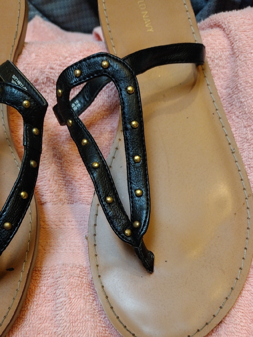 2 For 8 Dollars Sale, Old Navy Black Faux Leather Studded Sandals - Picture 2 of 4